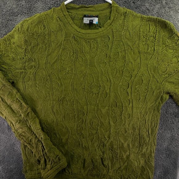 COOGI Other - COOGI Basics Australia Sweater Solid Green 3D Knit XL Cotton Pullover Crew Neck